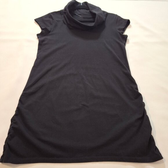 Oversized Cowl Neck Cap Sleeve Black T Shirt Dress Size M Ruched at Side Seams - Picture 5 of 16